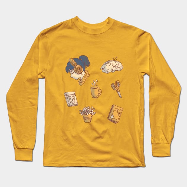 lofi study orange Long Sleeve T-Shirt by artvivaz